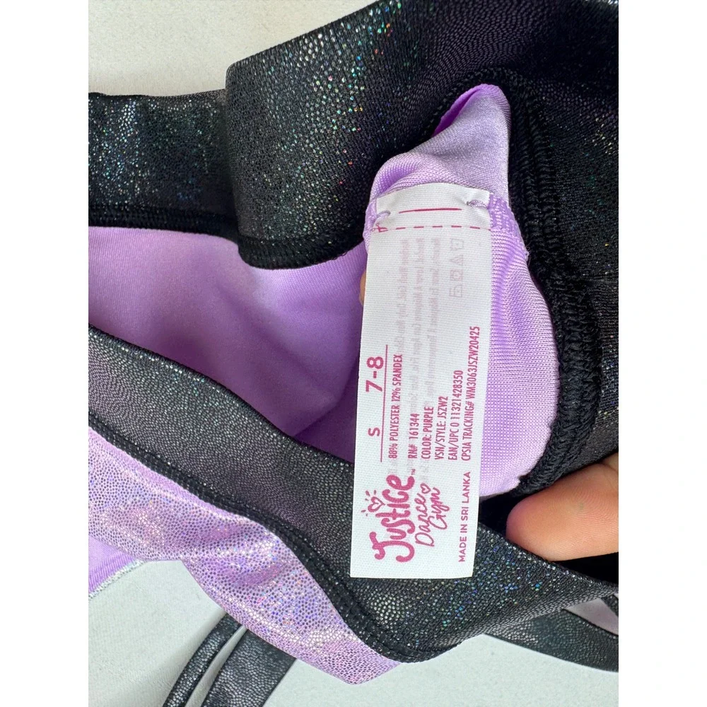 Justice Dance Gym Girls Iridescent Colorblock Sports Bra Purple Silver S 7/8 NWT